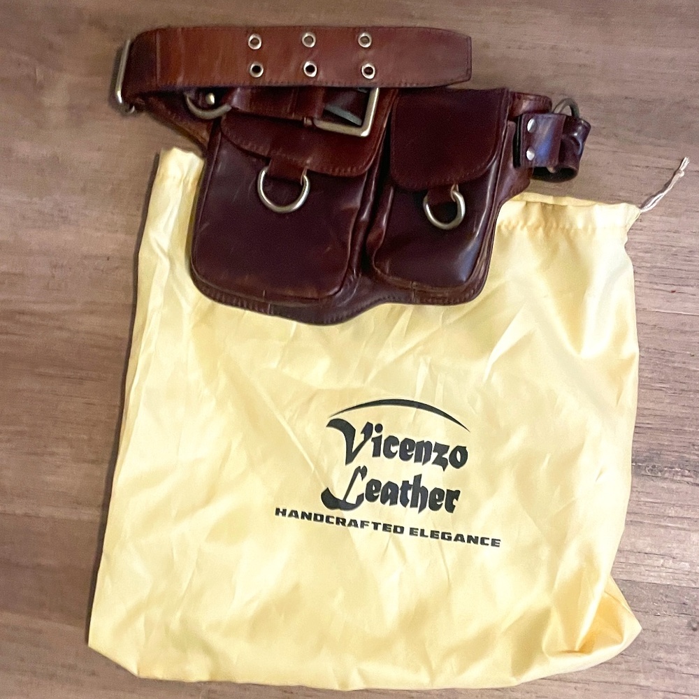Vicenzo Leather Waist Purse Fanny Pack Hip Bag - rich brown color